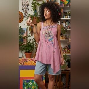 Boho crochet embroidered beaded pink mini dress size S
